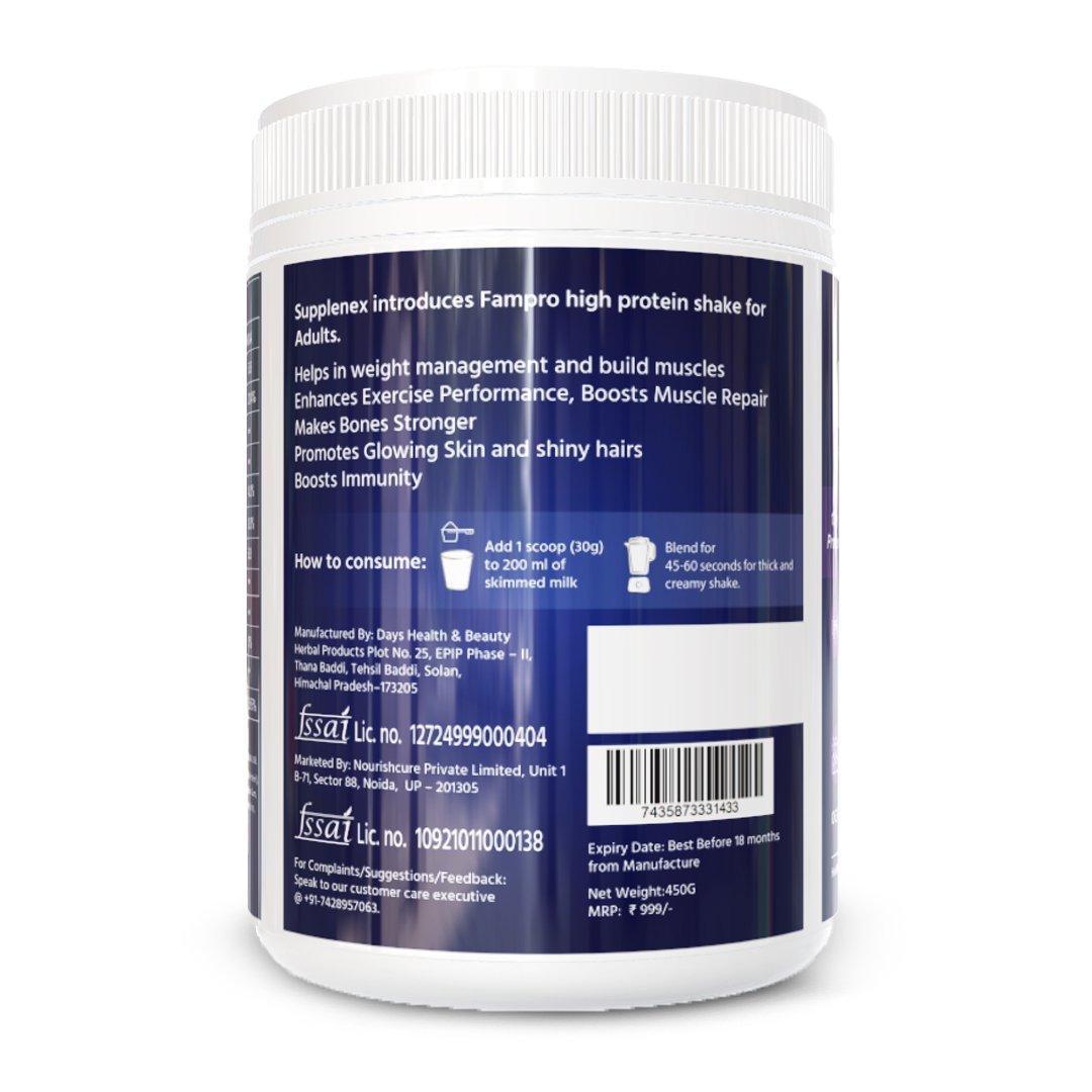 Supplenex Fampro+ Family Protein Powder | Ayurvedic Herbs Nutritional Protein Jar (Rich chocolate 450gm) - Image 3