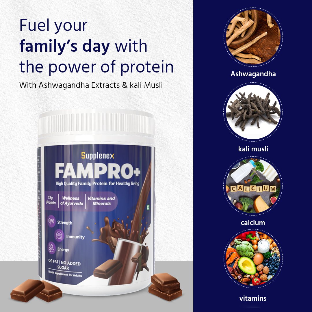 Supplenex Fampro+ Family Protein Powder | Ayurvedic Herbs Nutritional Protein Jar (Rich chocolate 450gm) - Image 5