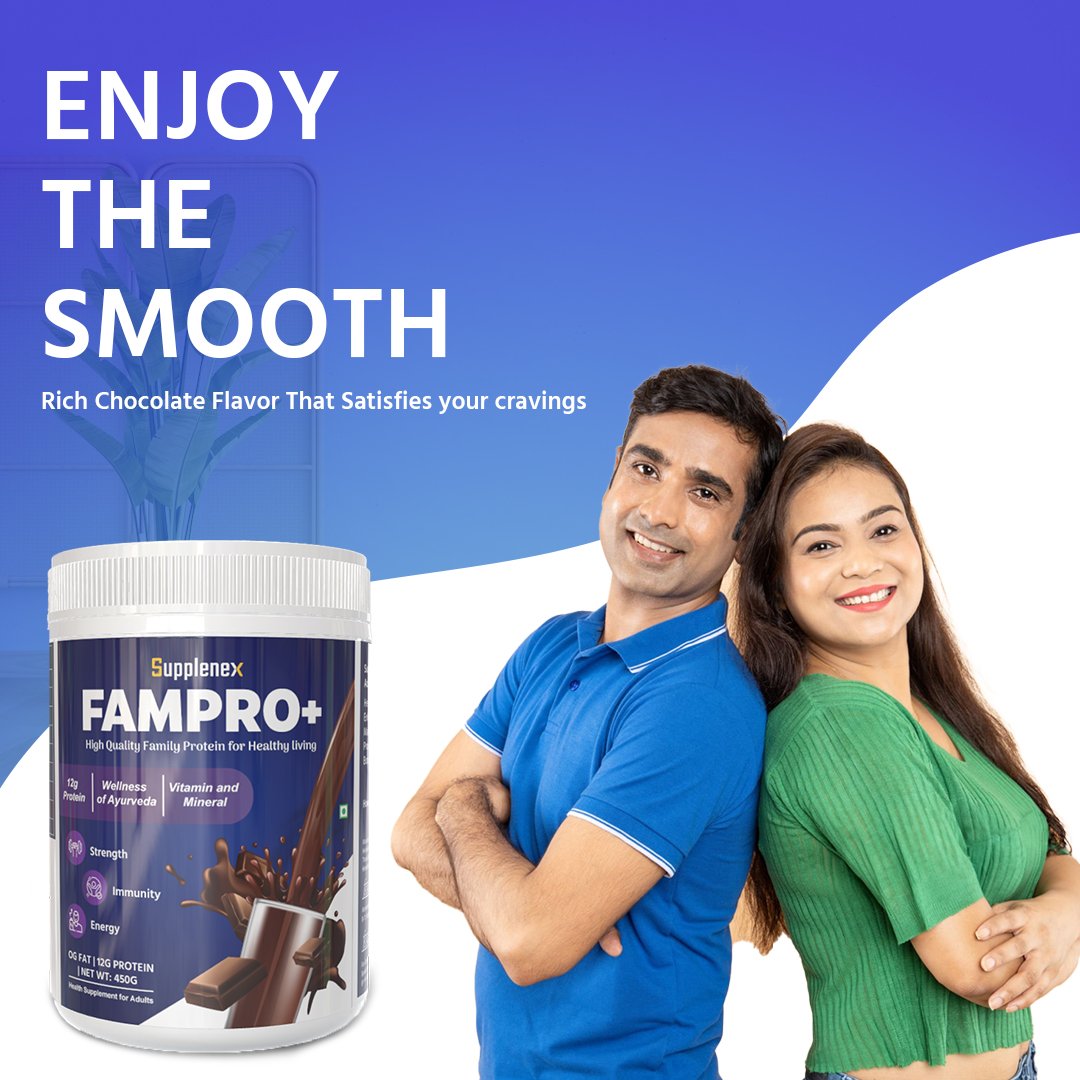 Supplenex Fampro+ Family Protein Powder | Ayurvedic Herbs Nutritional Protein Jar (Rich chocolate 450gm) - Image 8