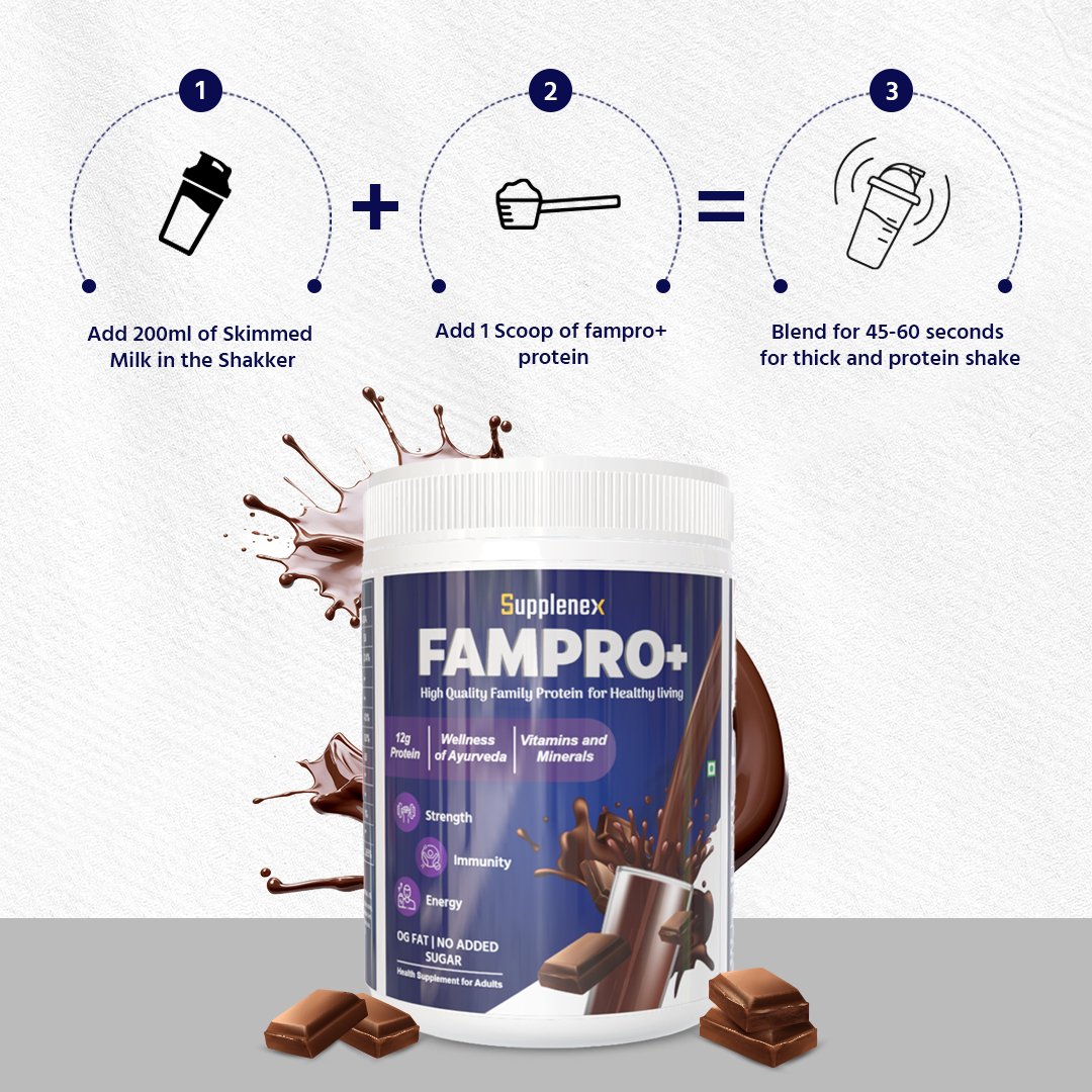 Supplenex Fampro+ Family Protein Powder | Ayurvedic Herbs Nutritional Protein Jar (Rich chocolate 450gm) - Image 6