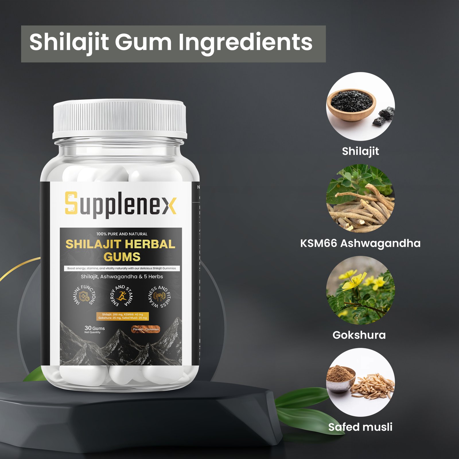 Supplenex Shilajit Herbal Gum – Natural Energy & Stamina Booster (30 Gums) - Image 5