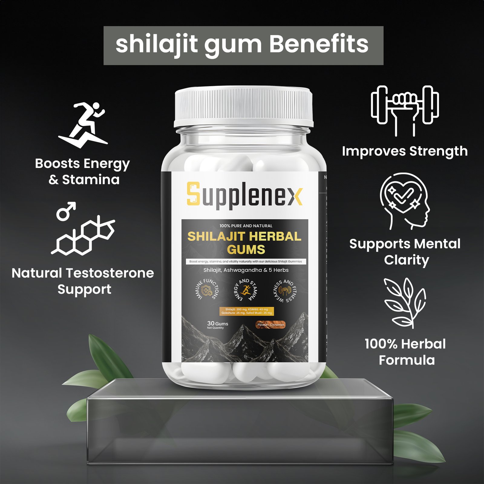 Supplenex Shilajit Herbal Gum – Natural Energy & Stamina Booster (30 Gums) - Image 4