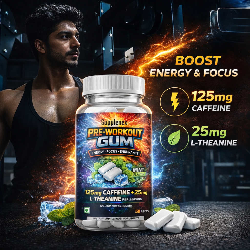 Pre Workout Caffeine and L-Theanine Gum (25 Gums, Mint Flavour) | Pre-workout Supplement Supports to Improve Focus, Strength, Energy and Pump | Natural Caffeine and L-Theanine - Image 3