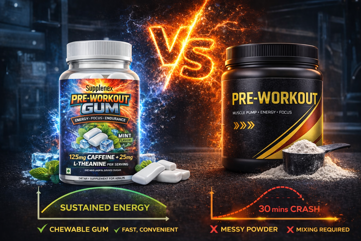 Pre Workout Caffeine and L-Theanine Gum (25 Gums, Mint Flavour) | Pre-workout Supplement Supports to Improve Focus, Strength, Energy and Pump | Natural Caffeine and L-Theanine - Image 4